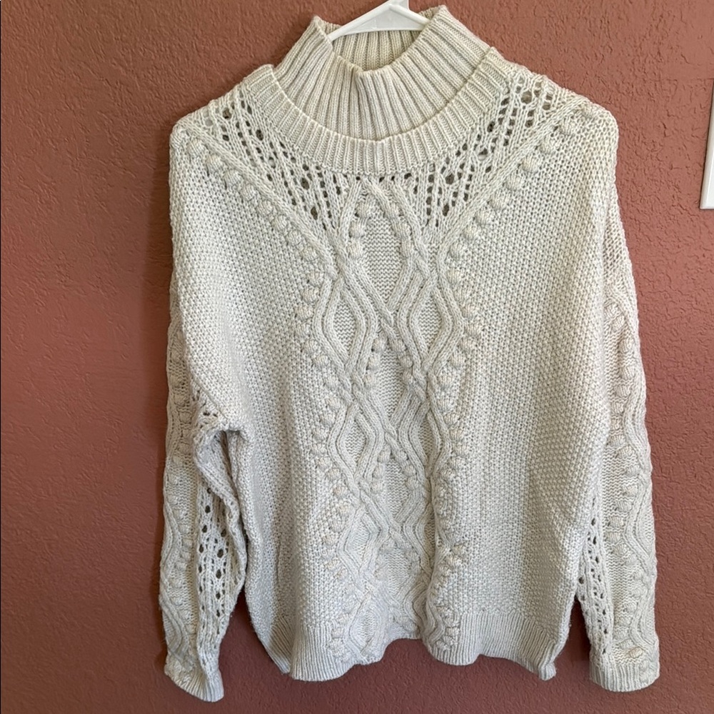 Cream Cowl Neck Cable Knit Sweater